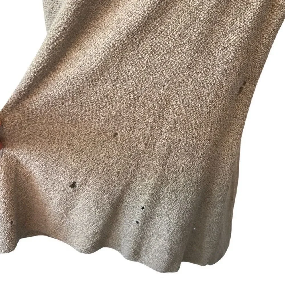 Eileen Fisher Tan Wool Distressed Tunic Knit Vest M